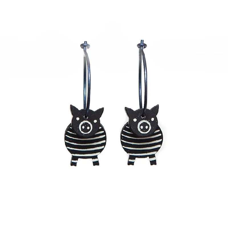 Ladies Earrings with Compass Spark-Lene Lundberg K-Form Black Stripey Pig Earrings