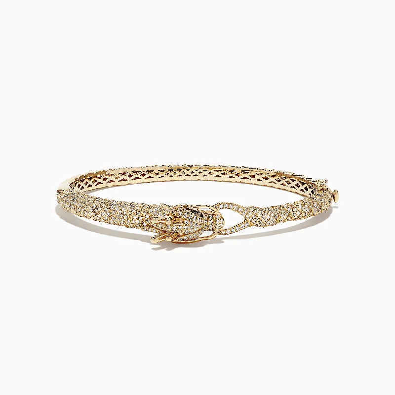 Ladies lock accent bracelets -Safari 14K Yellow Gold Diamond Dragon Bangle, 1.83 TCW