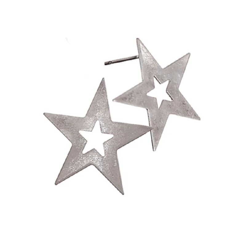 Ladies Earrings with Crescent Glow-Hot Tomato Star Struck Worn Silver Earrings