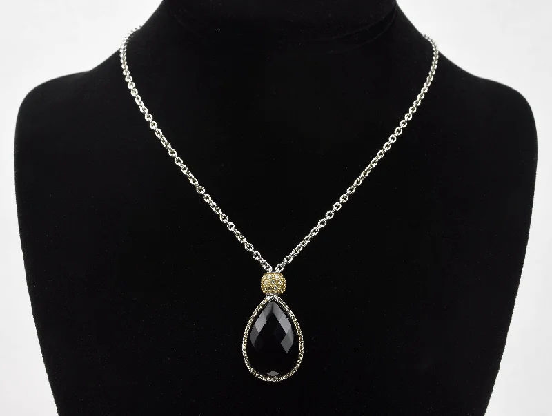 Fine thread necklaces -Black Onyx Sterling Silver Cubic Zirconia Pendant Chain Necklace