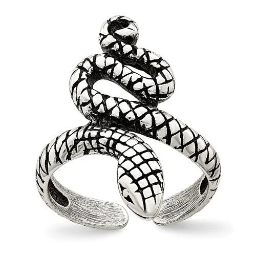 Ladies Rings for Youth Glow-Sterling Silver Antiqued Snake Toe Ring