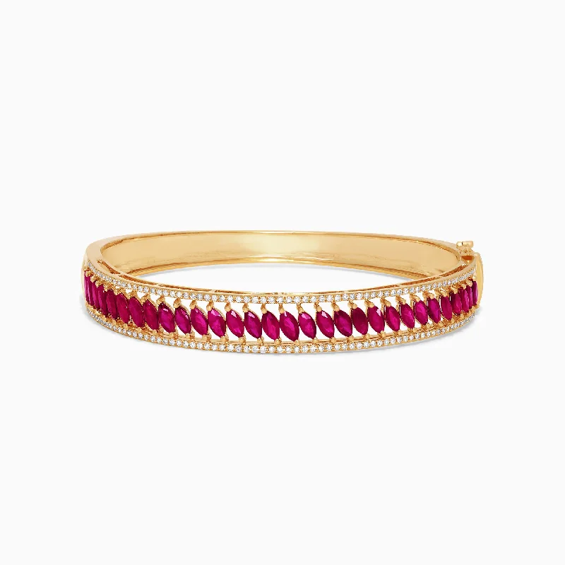 Ladies radiant pulse bracelets -Ruby Royale 14K Yellow Gold Marquise Cut Ruby and Diamond Bangle, 6.25 TCW