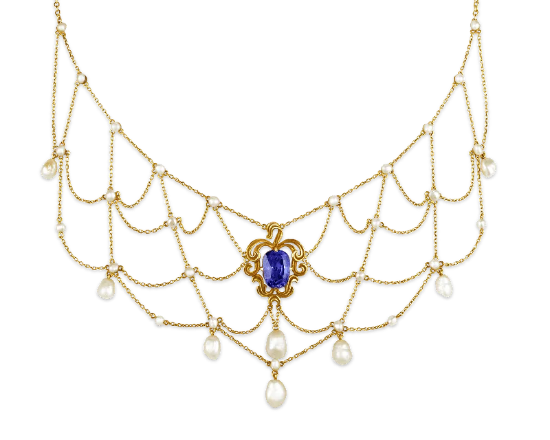 Harmonious flair necklaces -Untreated Burma Sapphire Bib Necklace, 6.07 Carats