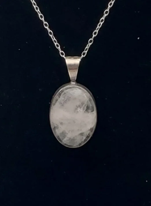 Planet dance necklaces -Rose Quartz Cabochon Vintage Pendant Sterling Silver Chain Necklace - 18"