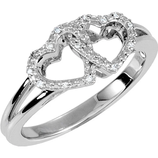 Ladies Rings with Crown Spark-Sterling Silver .05 CTW Diamond Double Heart Design Ring