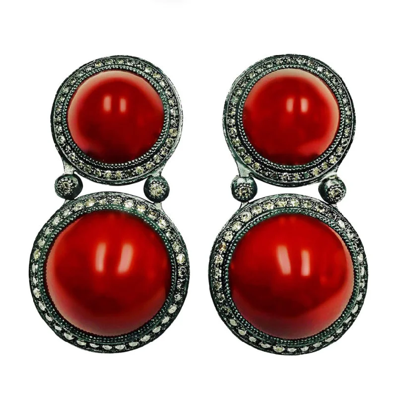 Ladies Earrings with Blue Chalcanthite-Silver Symbolica Clip-on Earrings with Carnelian & Diamonds