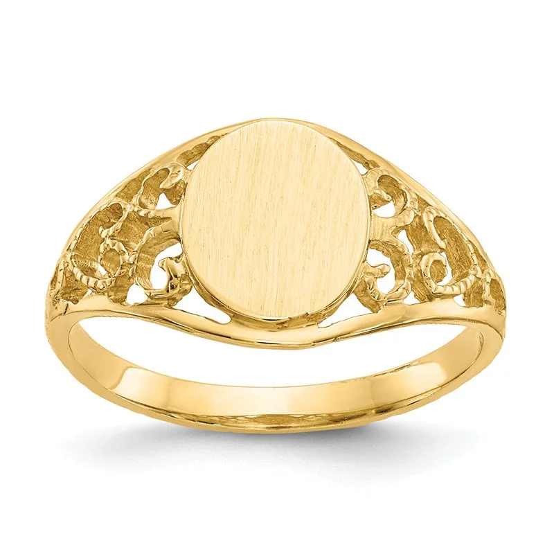 Ladies Rings with Brown Astrophyllite-14k Yellow Gold Oval With Lightweight Filigree Band Signet Ring (Ladies Sizes)