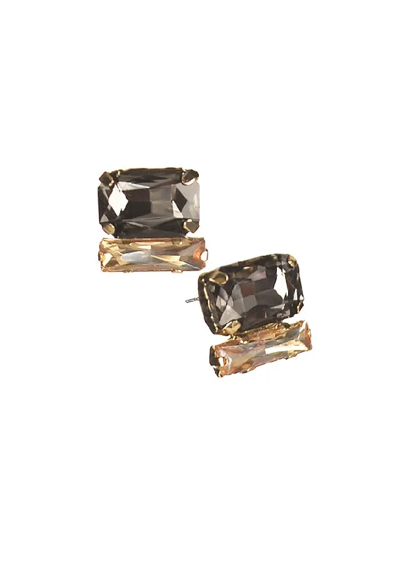 Ladies Earrings with Violet Amethyst-Hot Tomato Beguiling Baguette Cut Double Stud Earrings - Black Diamond & Topaz