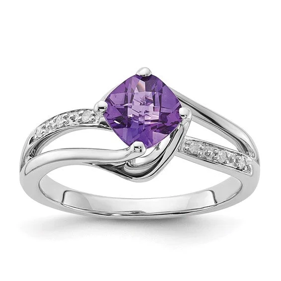 Ladies Rings with Golden Amber-10k White Gold Amethyst and Diamond Ring