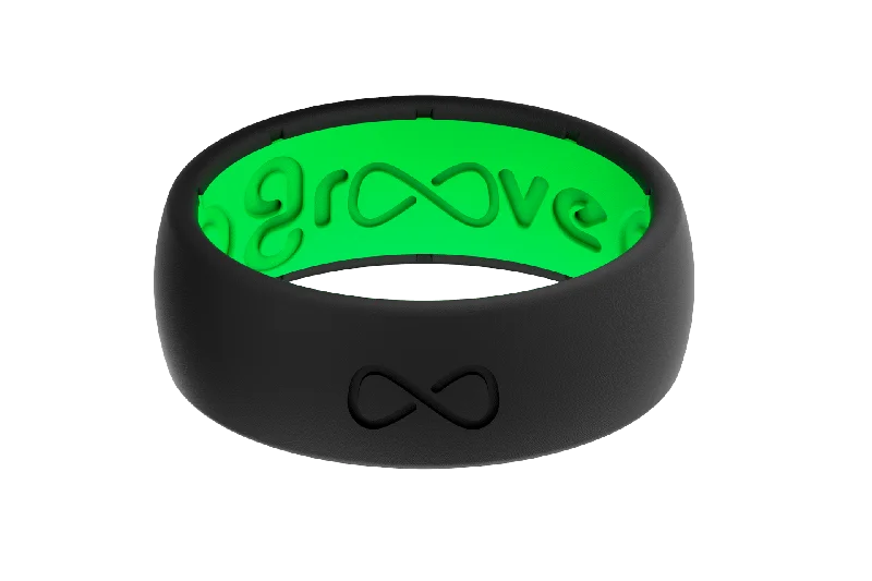 Ladies Rings with Blush Rhodochrosite-Groove Life Silicone ORIGINAL Ring - Solid Midnight Black / Green