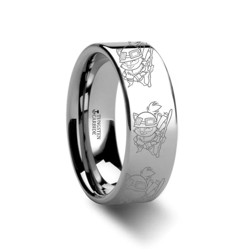 Ladies Rings for Bridal Spark-Thorsten Teemo Swift Scout Polished Tungsten Engraved Ring League of Legends Band - 4mm-12mm