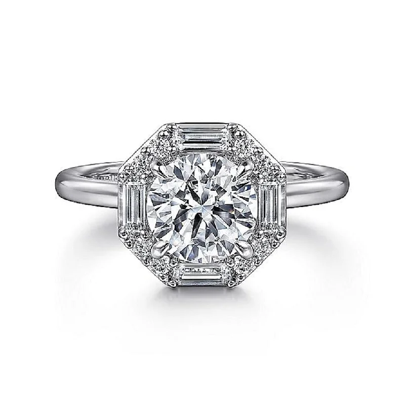 Ladies Engagement Rings with Leucite Glow-Gabriel & Co Cassi - 14K White Gold Round Diamond Engagement Ring