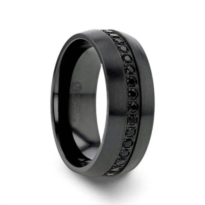 Ladies Rings Polished Glow-Thorsten TALON Black Titanium Ring with Black Sapphires - 6mm or 8mm