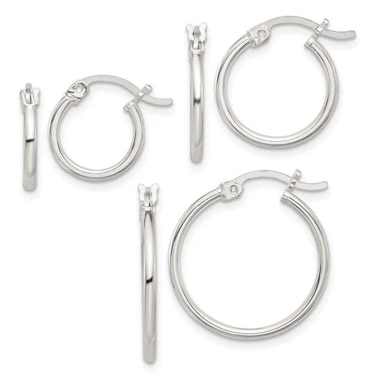 Ladies Earrings for Mentor Shine-Sterling Silver Set of 3 Hoop Earrings Set