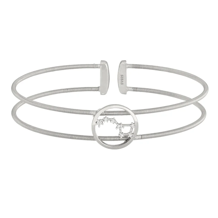 Ladies peaceful flow bracelets -Rhodium Finish Sterling Silver Cable Cuff Constellation Bracelet with Simulated Diamonds - Big Dipper