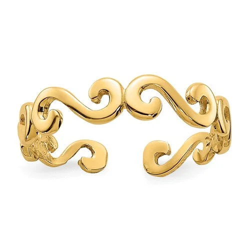 Ladies Rings Curved Spark-14k Yellow Gold Solid Swirl Toe Ring