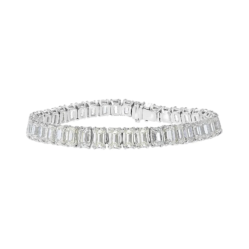 Ladies fiery topaz bracelets -18KT WHITE GOLD 30.34 CTW EMERALD DIAMOND TENNIS BRACELET