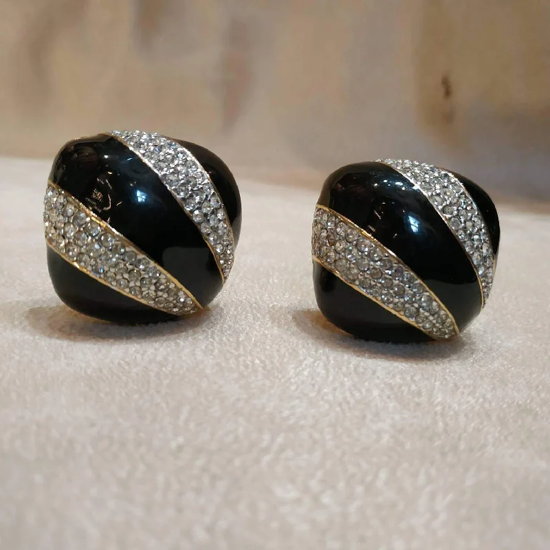 Ladies Earrings Soft Glow-Black Enamel Ciner Clip On Earrings