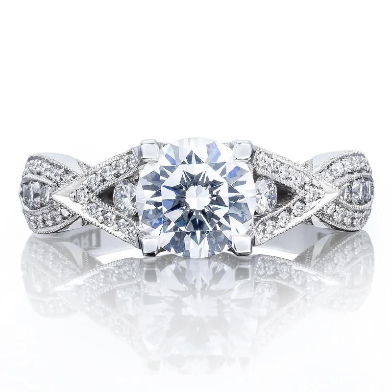 Ladies Engagement Rings with Aquamarine Glow-Tacori Platinum Ribbon Diamond Engagement Ring 0.46ctw 2647RD65