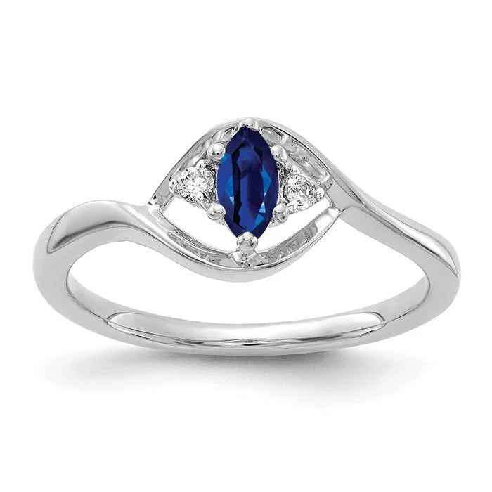 Ladies Rings with Black Onyx-14K White Gold Diamond And Marquise Blue Sapphire Ring