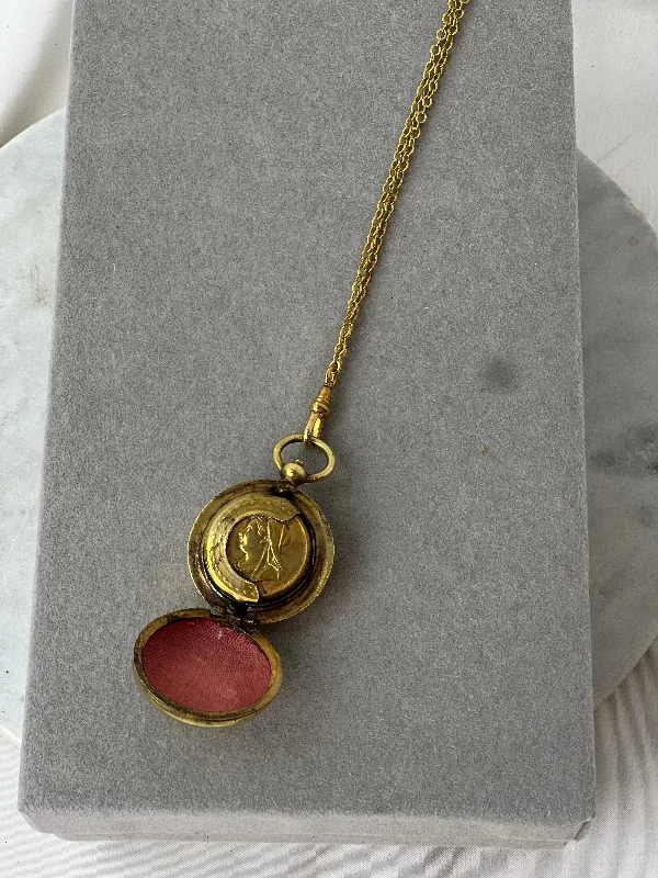 Squared charm necklaces -Estate Collection Necklace - Gold Coin Locket on Gold Chain