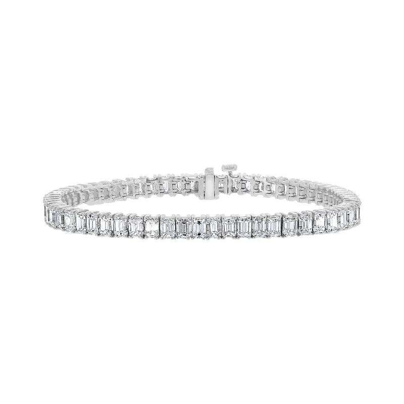 Ladies handcrafted artisan bracelets -18KT WHITE GOLD 13.59 CTW EMERALD DIAMOND 4 PRONG TENNIS BRACELET