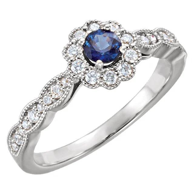 Ladies Rings for Gala Glow-14k Gold Round Blue Sapphire & 1/3 CTW Diamond Ring