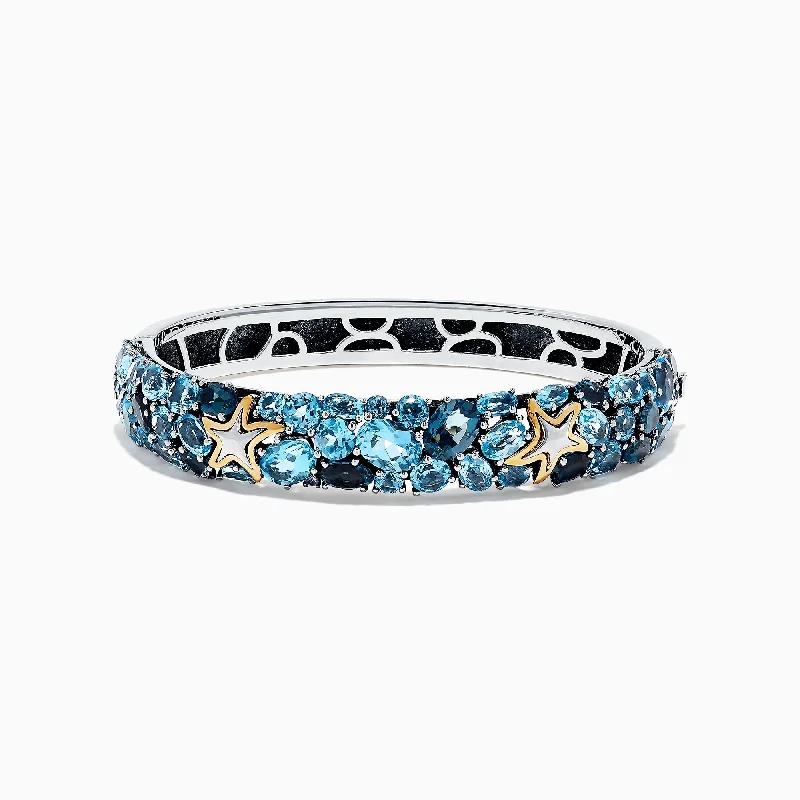 Ladies dazzling Swarovski bracelets -Seaside Silver and 18K Gold Blue Topaz Starfish Bangle, 26.80 TCW