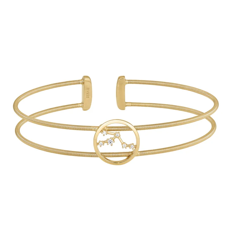 Ladies polished ceramic bracelets -Gold Finish Sterling Silver Cable Cuff Constellation Bracelet with Simulated Diamonds - Taurus