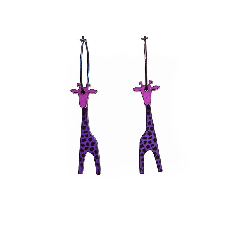 Ladies Earrings for Mom Spark-Lene Lundberg K-Form Purple Giraffe Earrings