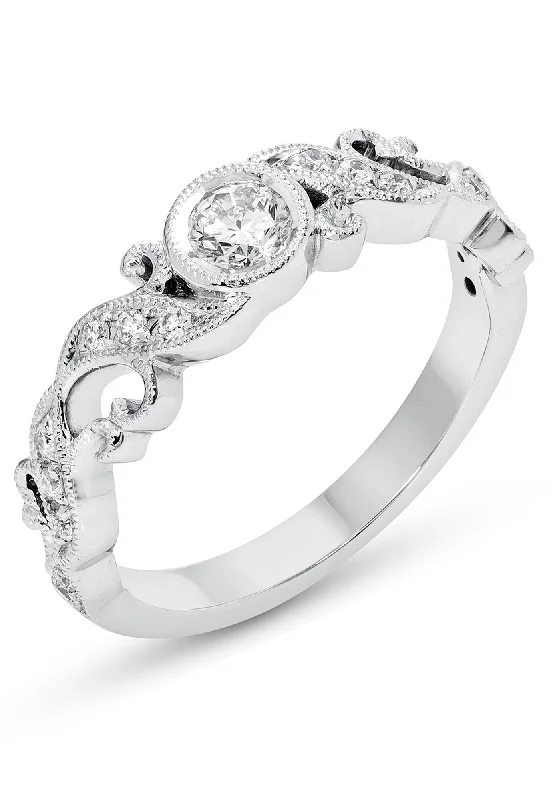 Ladies Engagement Rings with Phenakite Glow-14k White Gold Diamond Bezel Filigree Engagement or Promise Ring