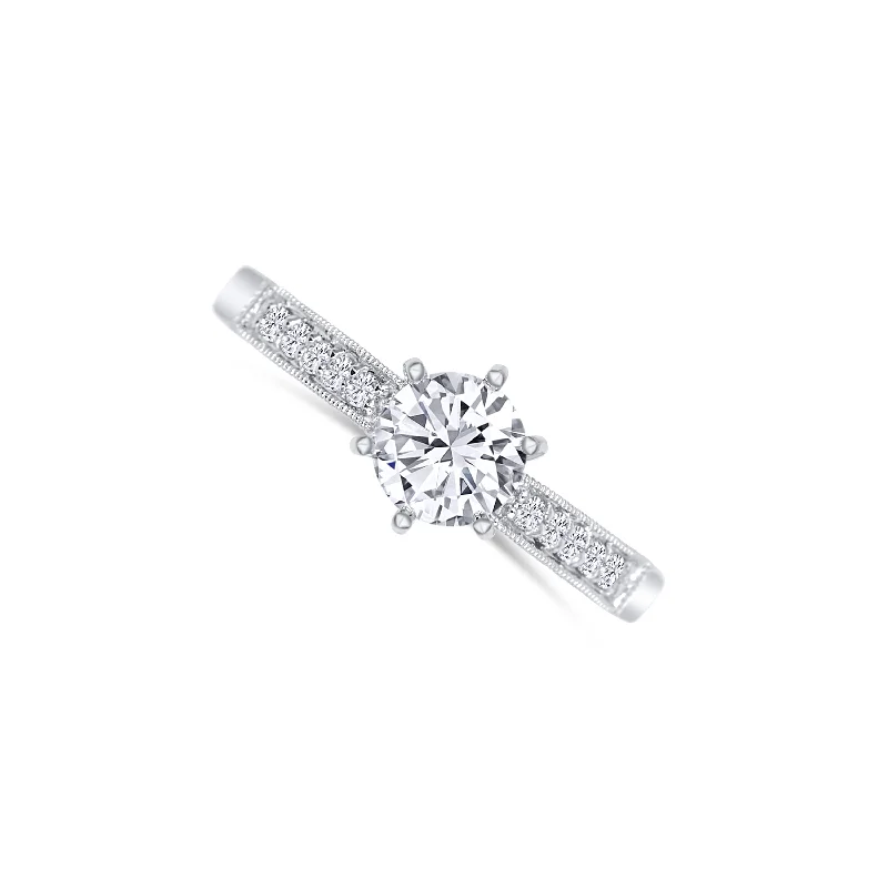 Ladies Engagement Rings Gothic Spark-14K White Gold Round 0.76 Carat Diamond Engagement Ring