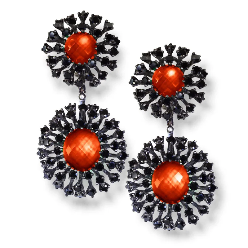 Ladies Earrings with Brown Andalusite-Silver Astra Drop Earrings with Red Agate & Spinel