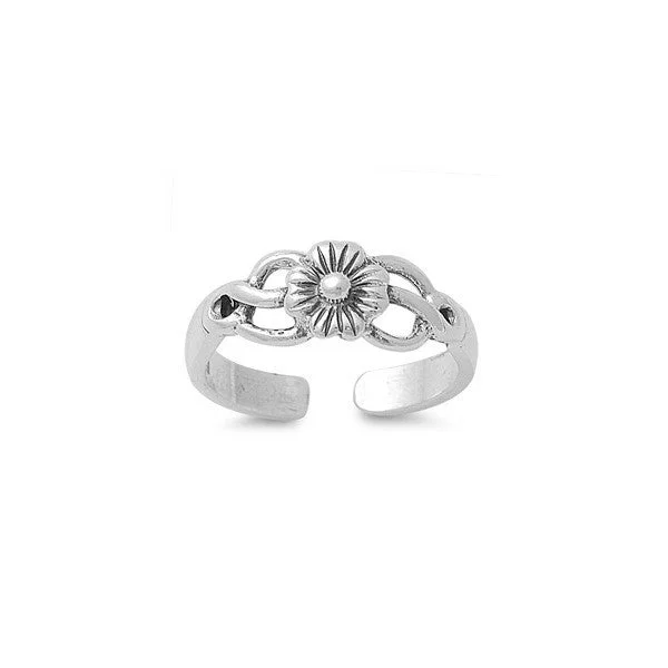 Ladies Rings with Grey Hematite-Sterling Silver Flower Center Swirl Design Toe Ring