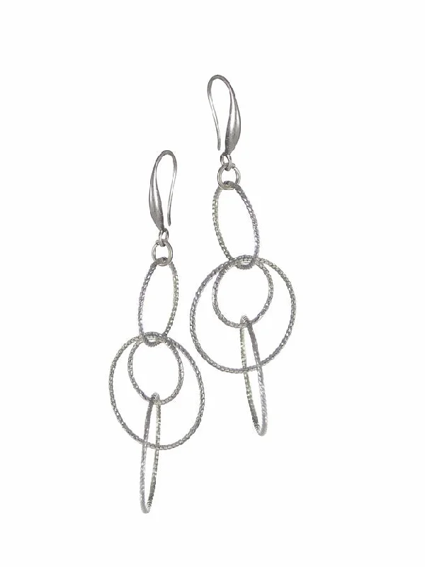 Ladies Earrings for Beach Glow-Hot Tomato Twisted Ring Drop Earrings in Worn Silver