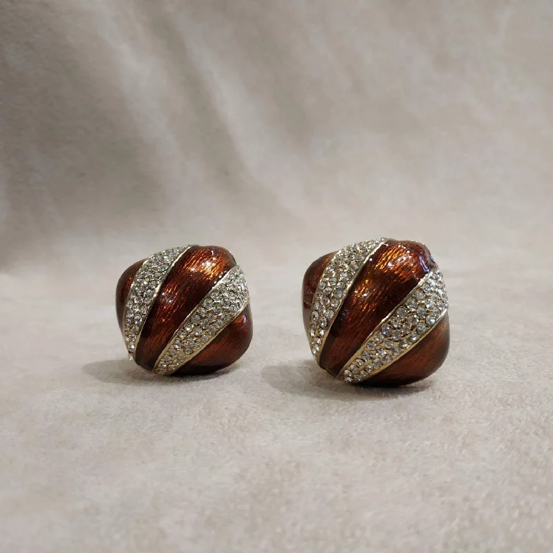 Ladies Earrings for Casual Shine-Ciner Vintage Art Deco Earrings Gold / Brown enamel Clip On