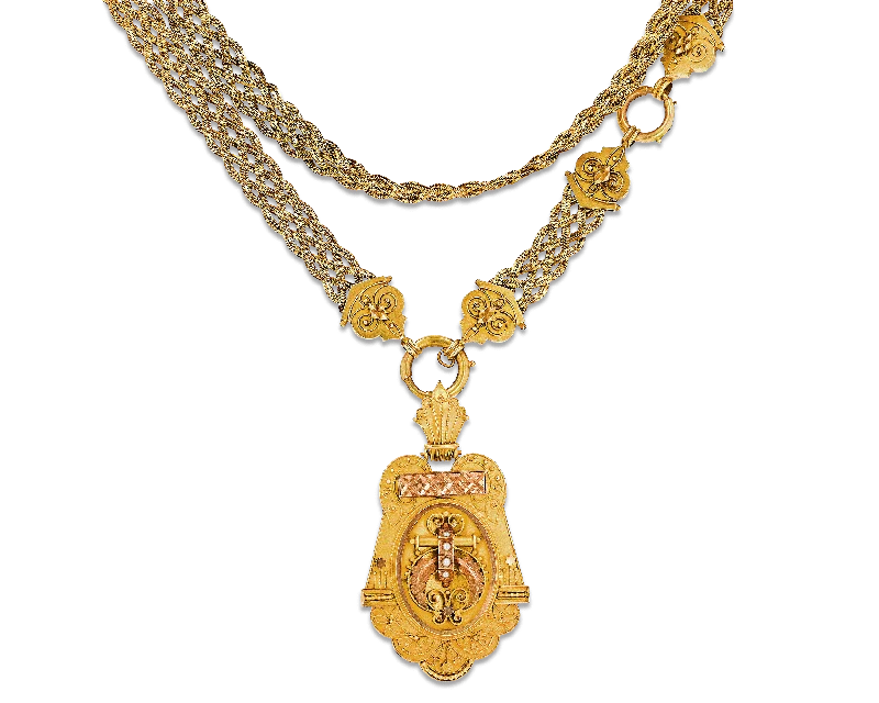 Aged metal necklaces -Victorian Gold Locket Necklace