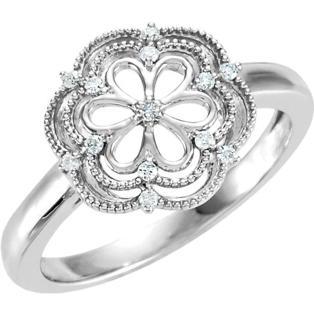 Ladies Rings with Yellow Xenotime-Sterling Silver .08 CTW Diamond Flower Ring