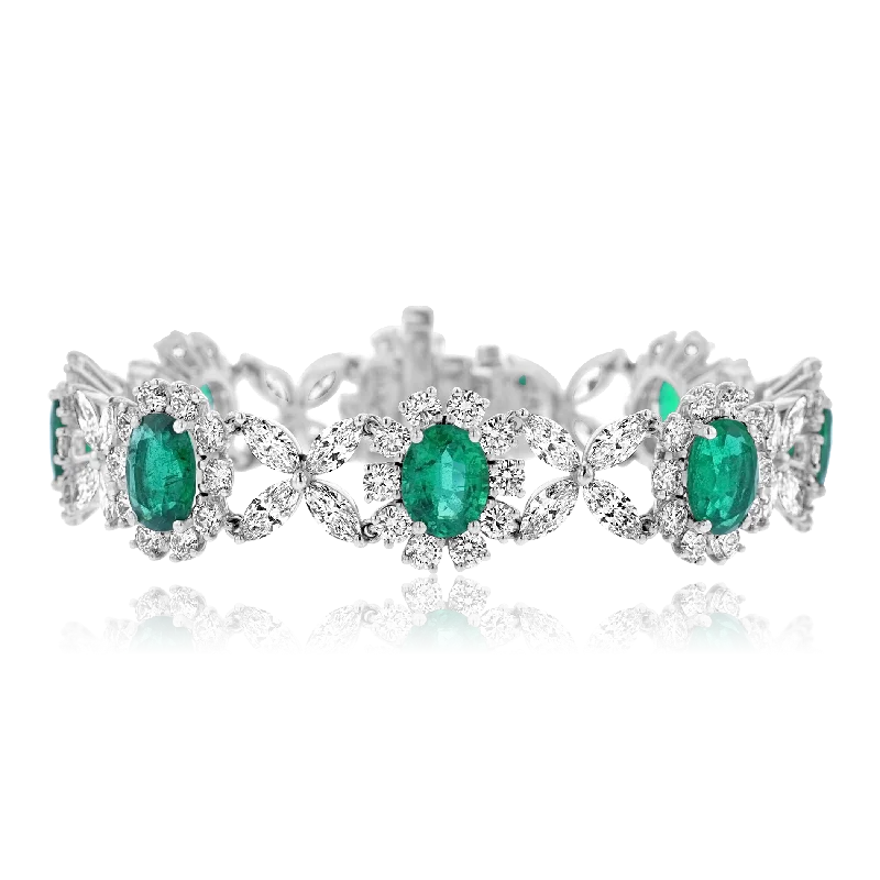 Ladies strong spirit bracelets -JULEVE 18KT WHITE GOLD 13.46 CTW EMERALD & 13.60 CTW DIAMOND BRACELET