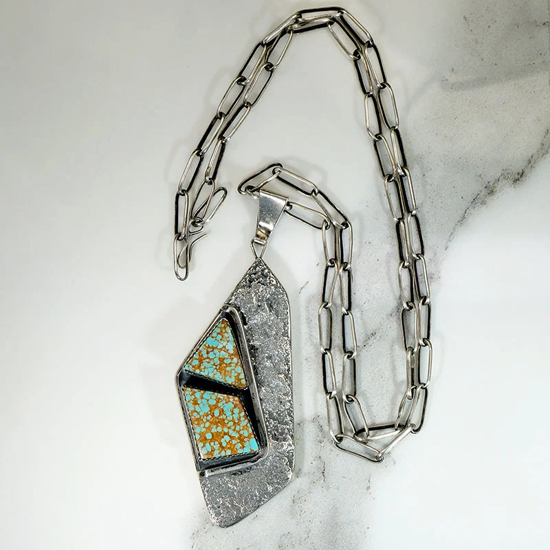 Angular geometric necklaces -Red-Veined Kingman Turquoise & Sterling Modenist Necklace