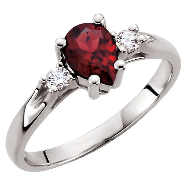 Ladies Rings for Photo Spark-14k White Gold Genuine Pear Mozambique Garnet & Diamond Ring