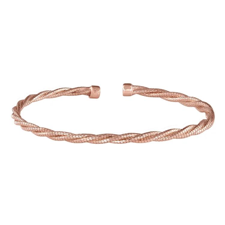 Ladies fragile thin bracelets -Rose Gold Finish Sterling Silver Twisted Cable Cuff Bracelet