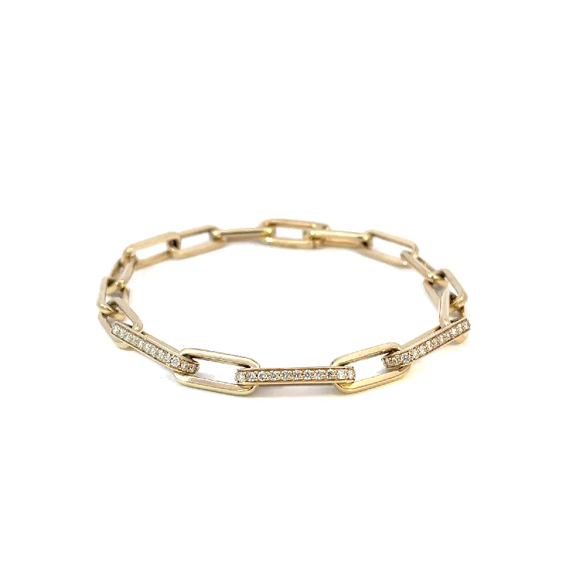 Ladies crisp geometric bracelets -14 KARAT YELLOW GOLD 0.84 CARAT ROUND DIAMOND PAPERCLIP BRACELET 7.25"