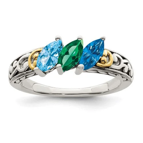 Ladies Rings Crafted Shine-Sterling Silver & 14k Mother's Family Marquise Birthstone Ring