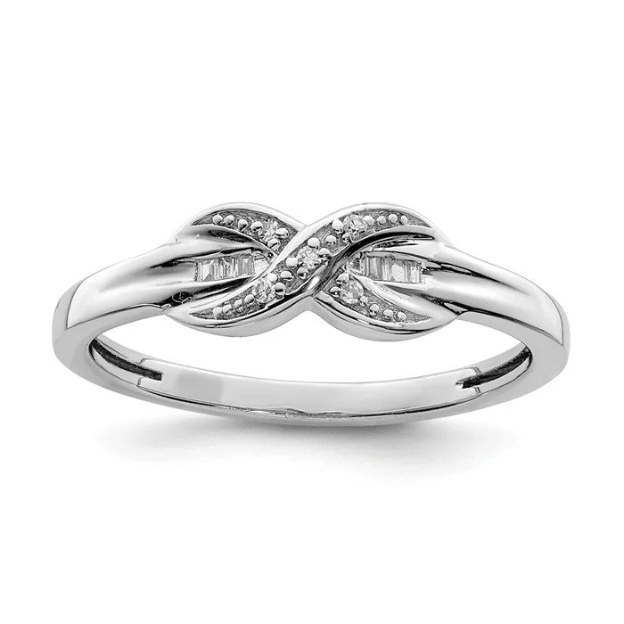 Ladies Rings Twisted Spark-Sterling Silver Diamond Infinity Crossover & Baguette Ring