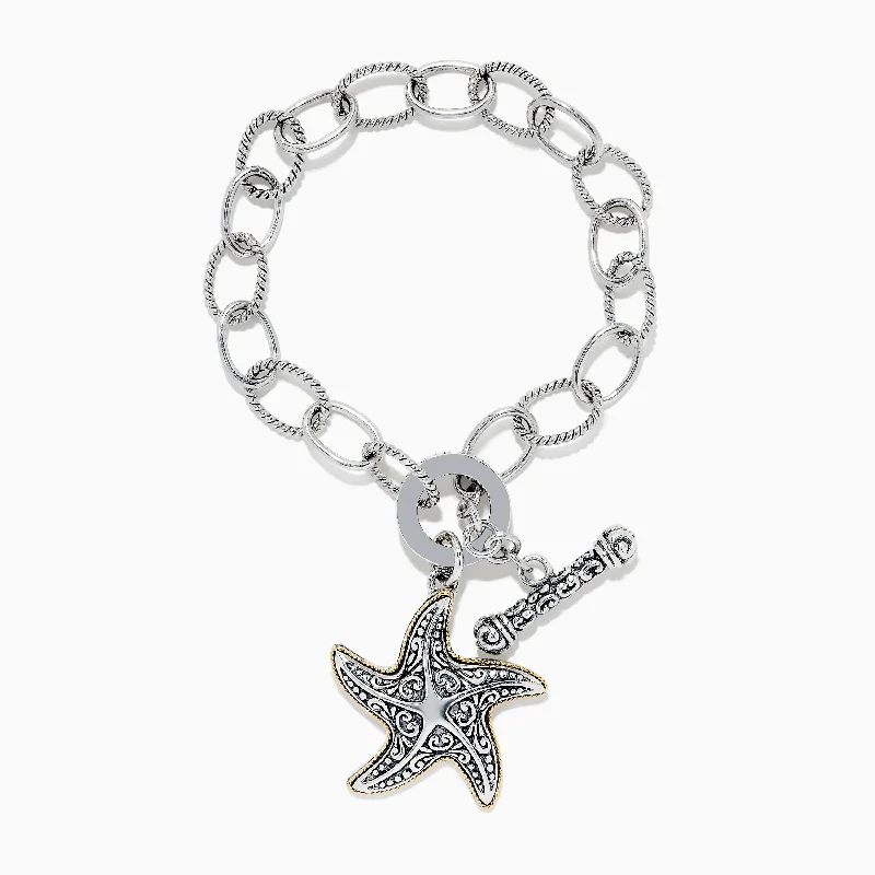 Ladies earthy wooden bracelets -Seaside Sterling Silver & 18K Gold Starfish Bracelet