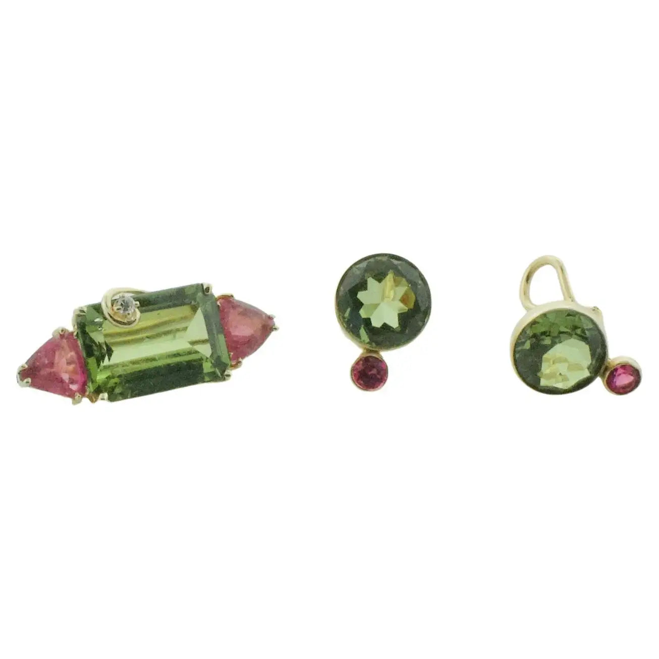 Ladies Earrings with Gold Milarite-Peridot and Tourmaline Brooch and Earrings Set