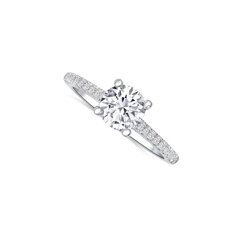 Ladies Engagement Rings Antique Spark-14K White Gold Round 1.01 carat Diamond Engagement Ring 0.16 carat diamonds along the band