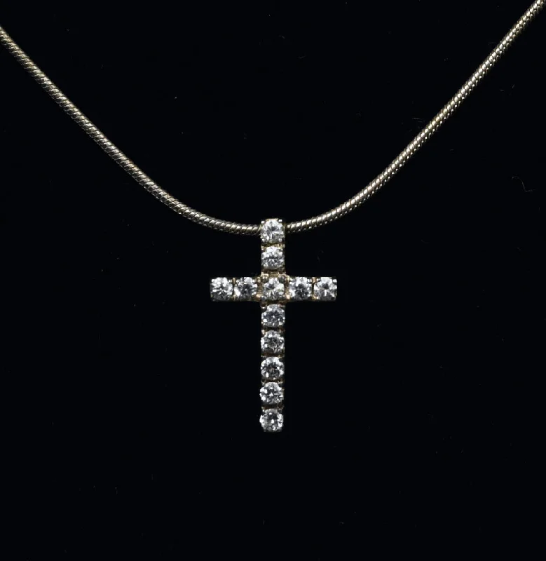 Woodland hue necklaces -Sterling Silver Crystal Cross Pendant on Italian Snake Link Chain Necklace