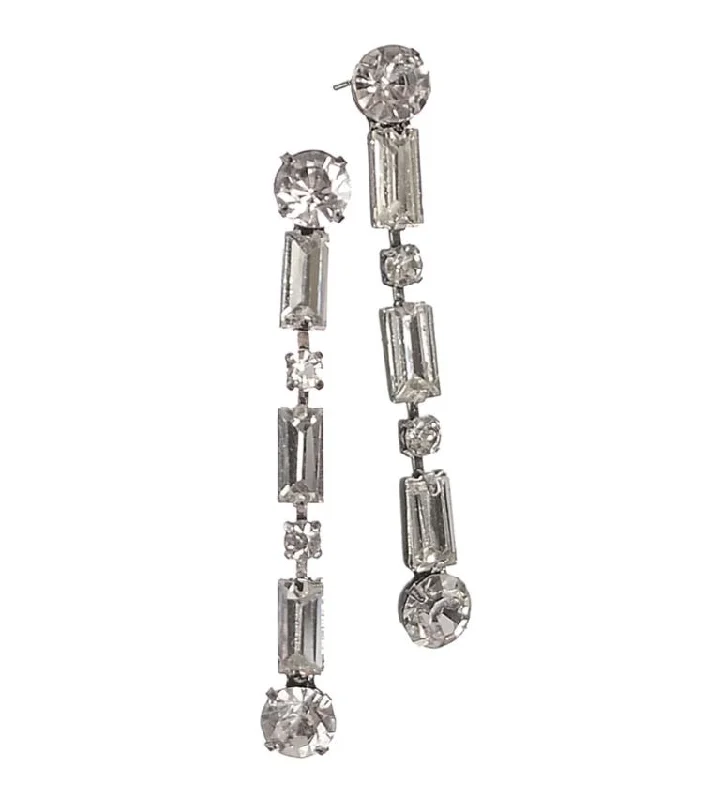 Ladies Earrings for Evening Spark-Hot Tomato  Deco Decadence - Antique Silver with Clear Crystals Drop Earrings